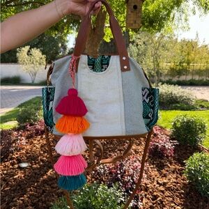 Nena & Co Cream and Brown Shoulder Bag with Tassel Charm